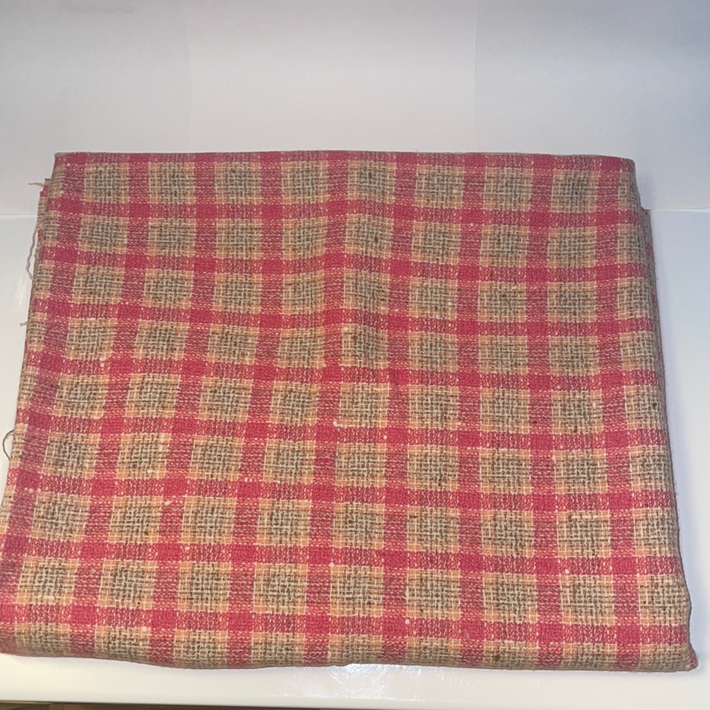Large piece of plaid burlap material